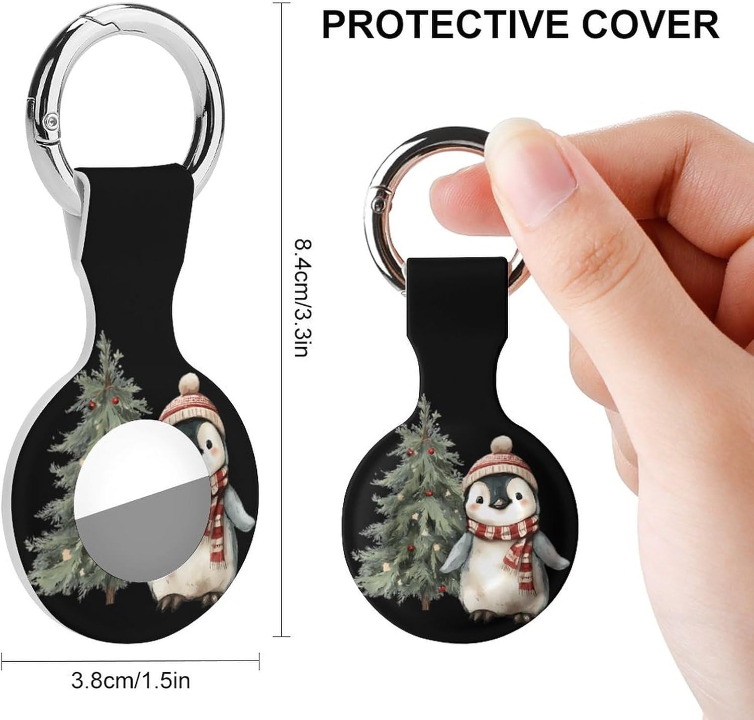 Penguins Christmas Tree Case Compatible with AirTag Holder Cover with Keychain Ring for Bags Luggages