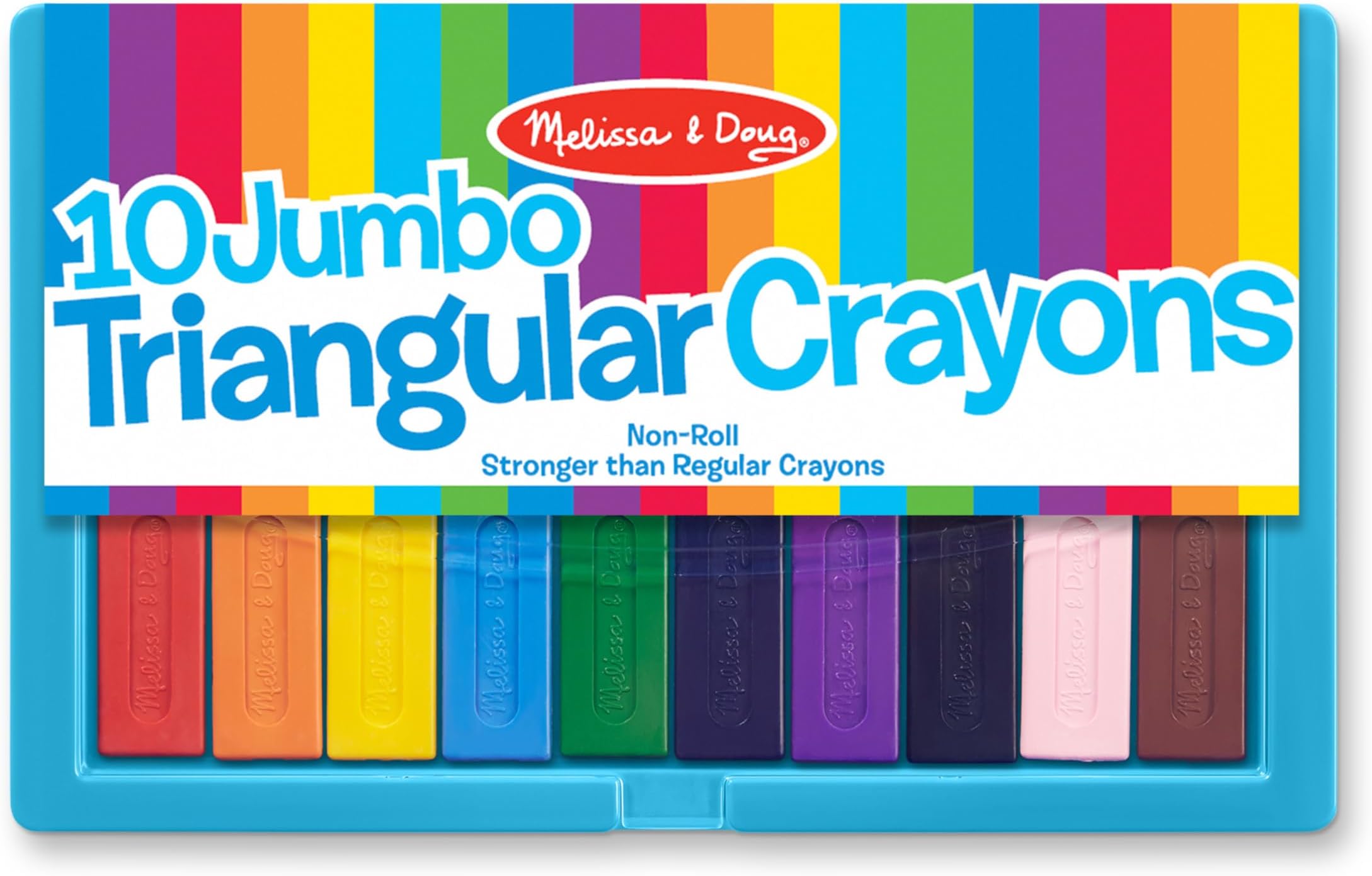 Jumbo Triangular Crayons - 10-Pack, Non-Roll, Flip-Top Case