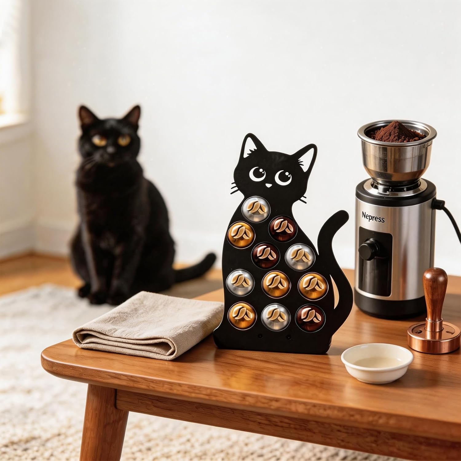 OYEFLY Black Metal Cat Coffee Pod Holder For K Cup Holder (Black)
