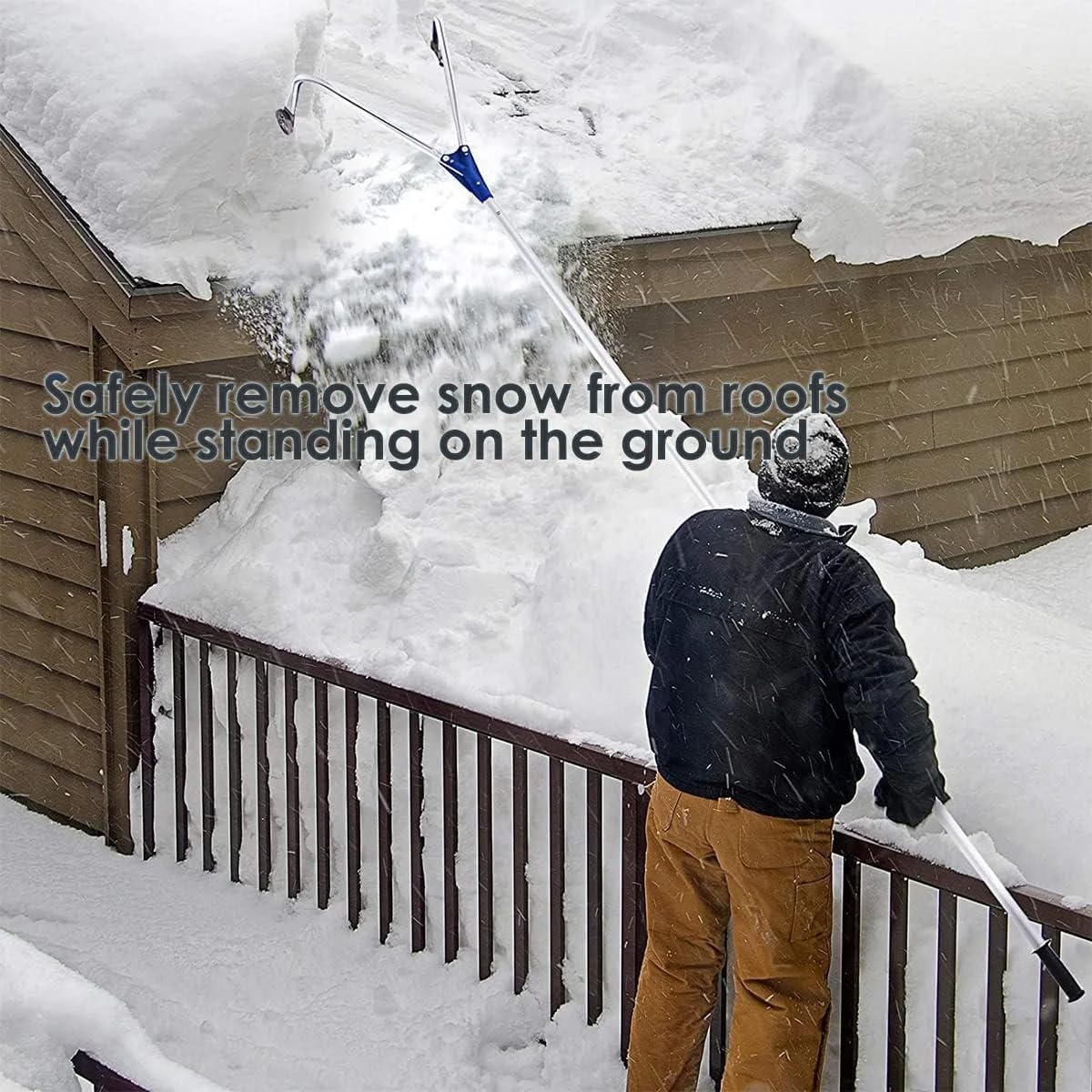 Snow Roof Rake - 21 FT Aluminum Telescoping Tool with Wheels & 420D Oxford Slide, 5-Section Tubes for Snow Removal and Wet Leaves