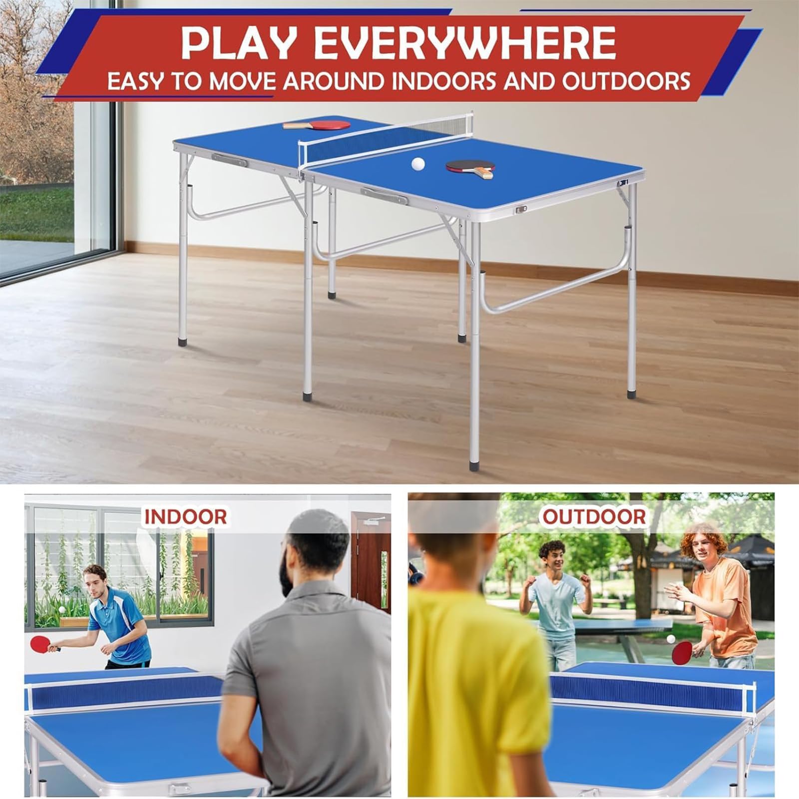 Tavolo da Ping Pong Pieghevole per Uso Interno Ed Esterno con Rete, 2 Racchette, 2 Palline, Set da Tavolo da Tennis, Tavolo da Ping Pong Portatile, per Bambini