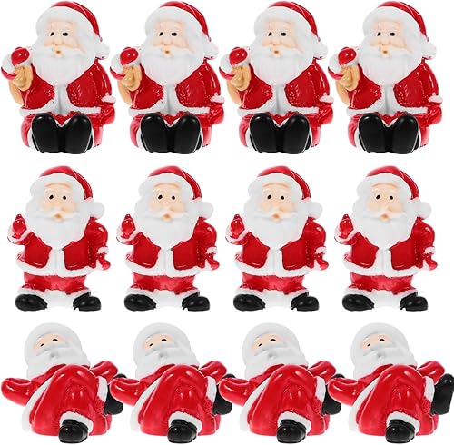 Gatuida 12 figuras en miniatura de resina de Papá Noel de Navidad, mini adornos de resina de Papá Noel, manualidades para decoración de Navidad,