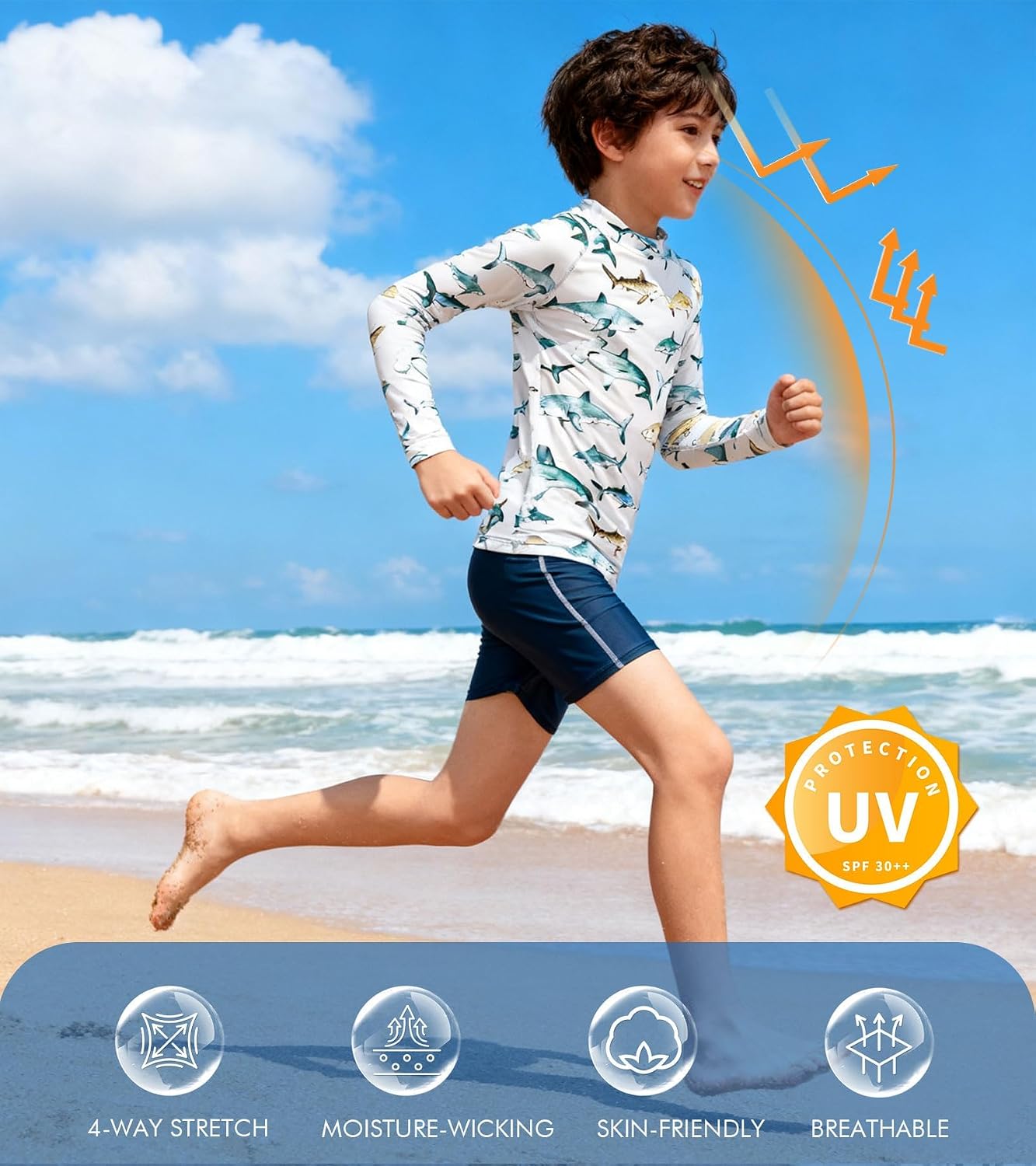 UNIFACO UPF 50+ Little Boys Long Sleeve Rash Guard Swim Shirt Premium Sun Shirt for 1-8 Years