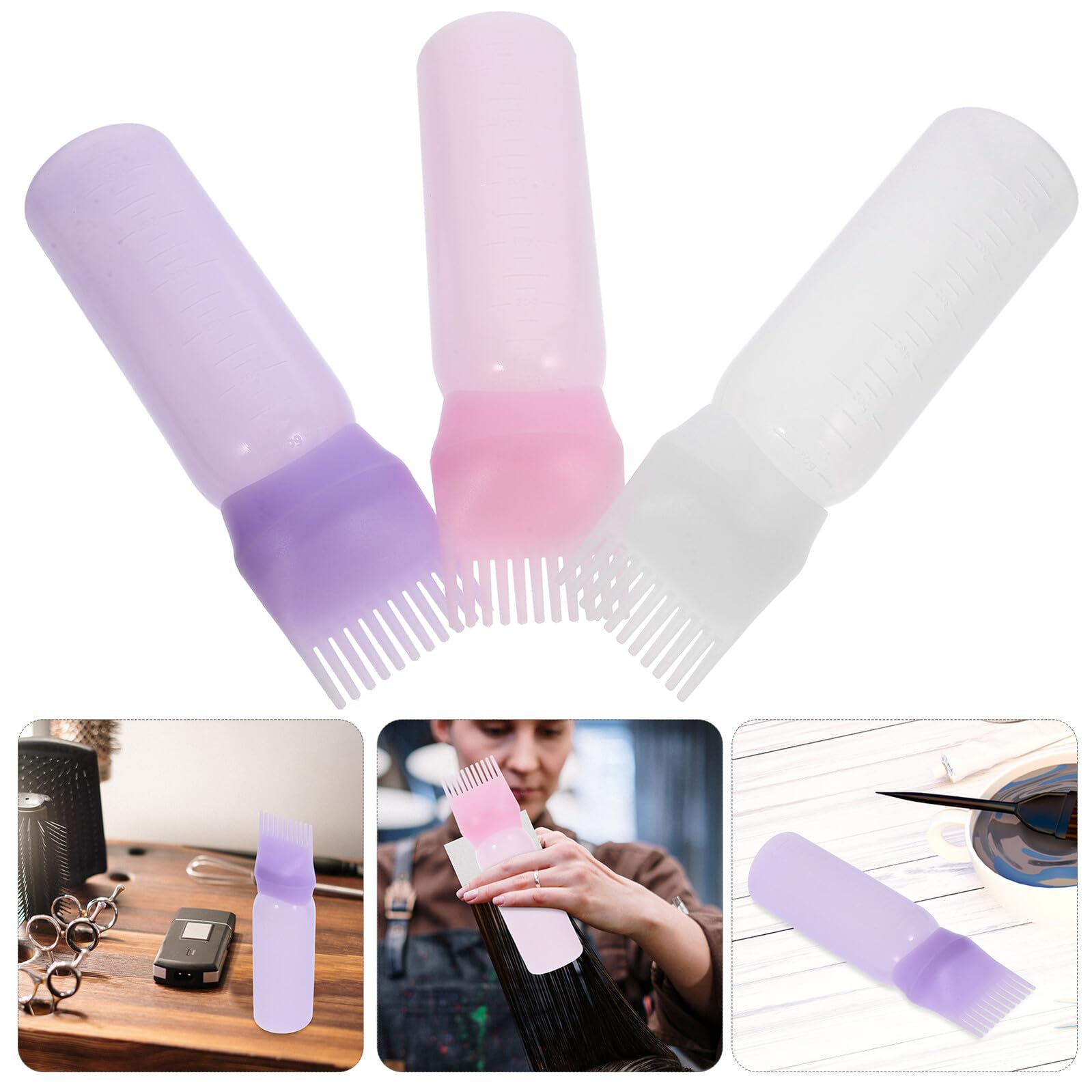 3 Stück Haarfärbeflasche mit Applikatorkamm Graduierte Messanzeige Gleichmäßige Farbabgabe Praktische Anwendung für Haarfärbung Professionelle Wurzelhaarfarbe Vielseitig