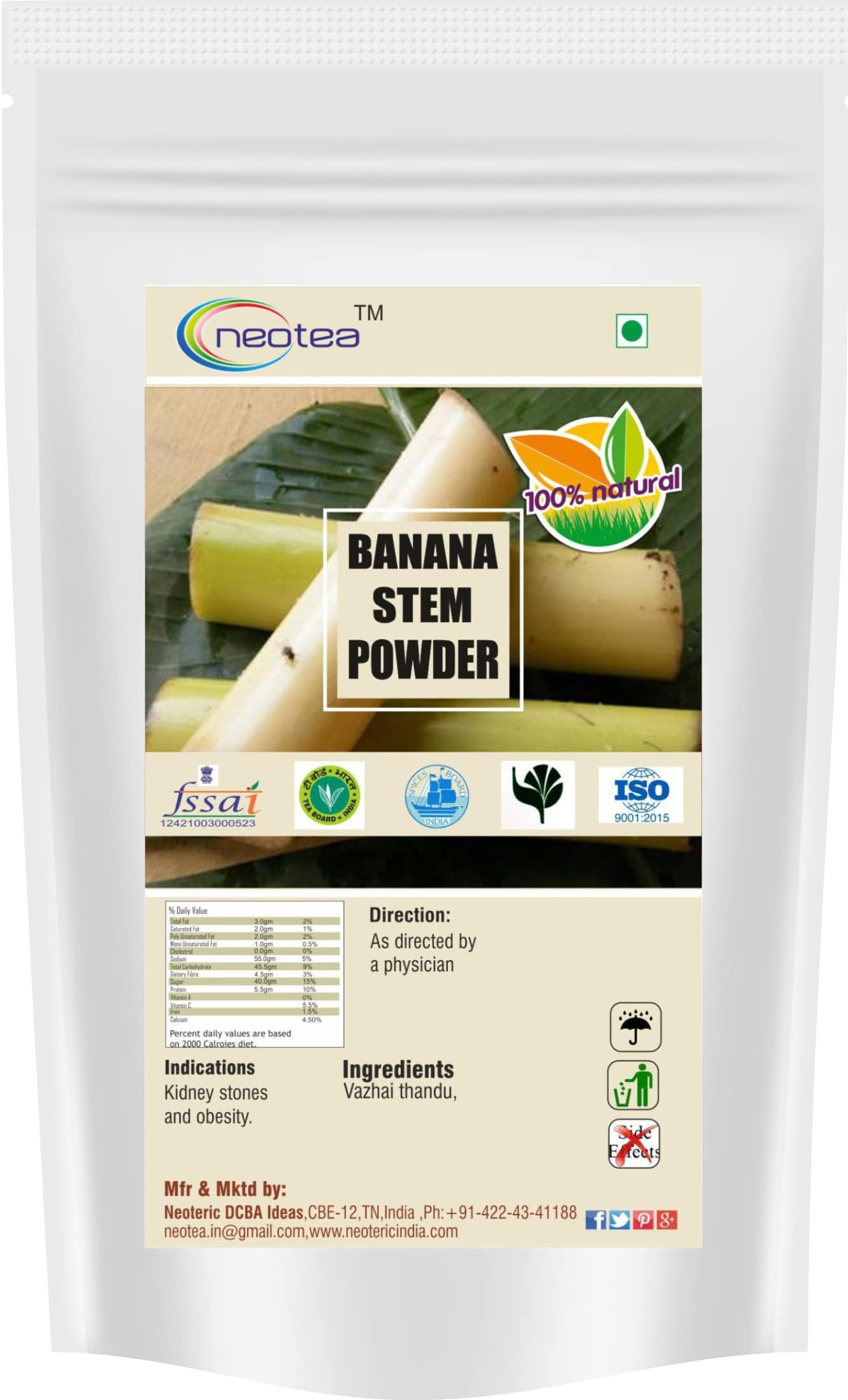 Neotea Banana Stem Powder Vazhai Thandu 300 gm 10.58 OZ