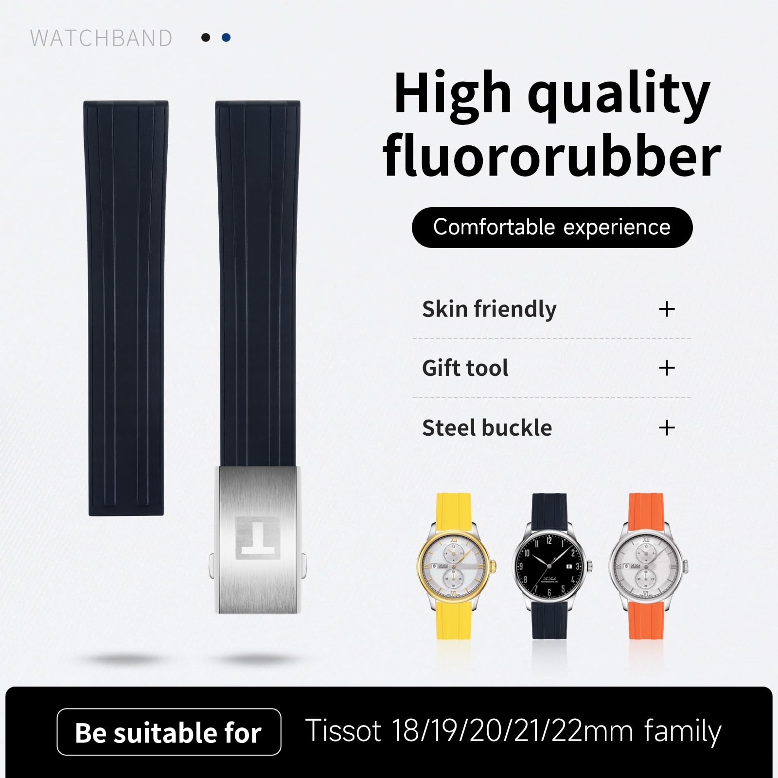 BIK Correas de correa de reloj de caucho fluorado de 20 mm y 21 mm para Tissot T048 T048.417 Correa de muñeca para reloj T-Race T-Sports Pulsera de reloj Correa de muñeca suave impermeable de caucho f