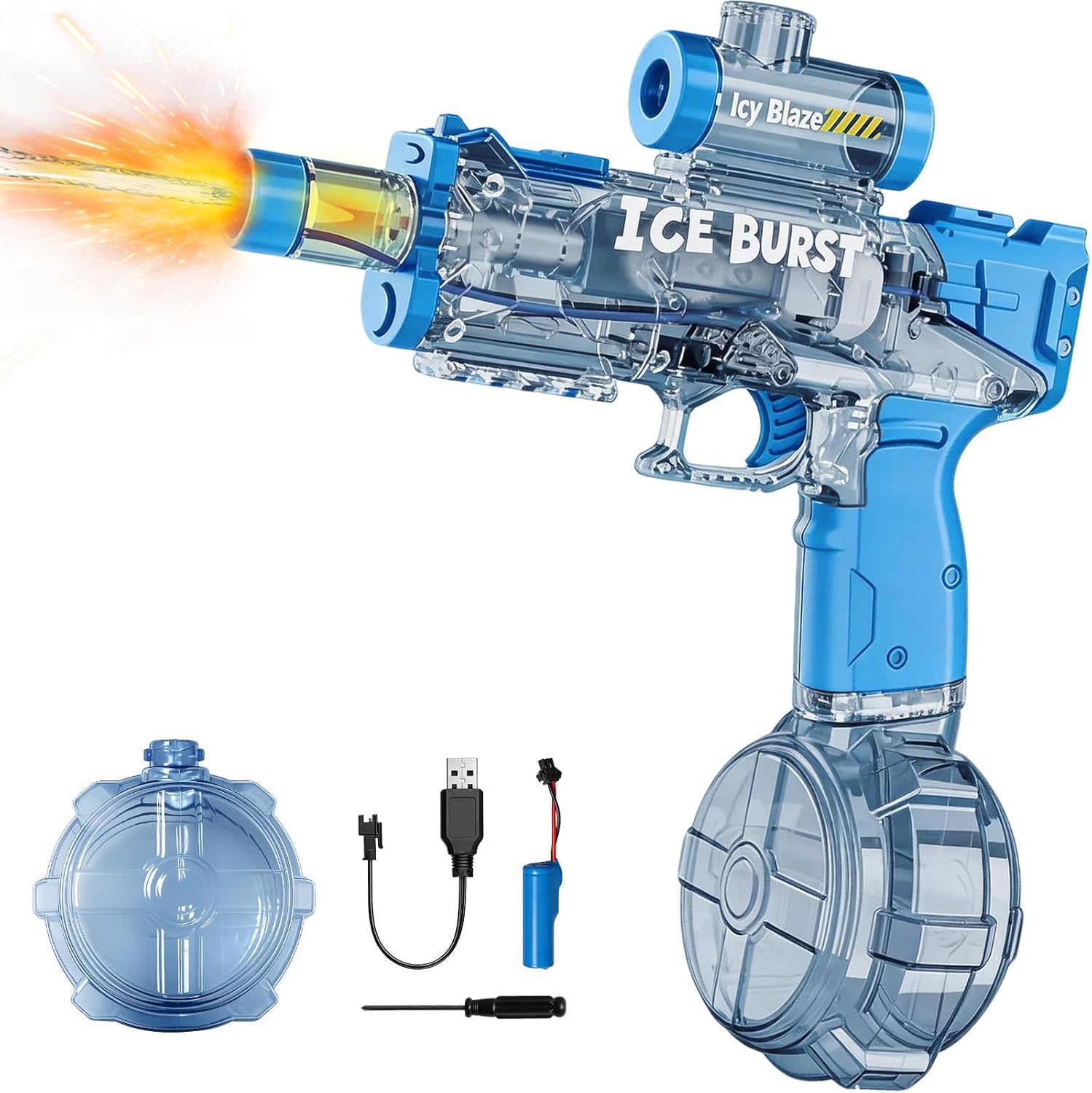 Electric Water Gun for Kids & Adults – Automatic Squirt Gun Toy with 26FT Long Rang, 360ml Large Capacity, Rechargeable Battery Water Blaster Toy for Summer Outdoor Pool & Beach Water Toy, Blue