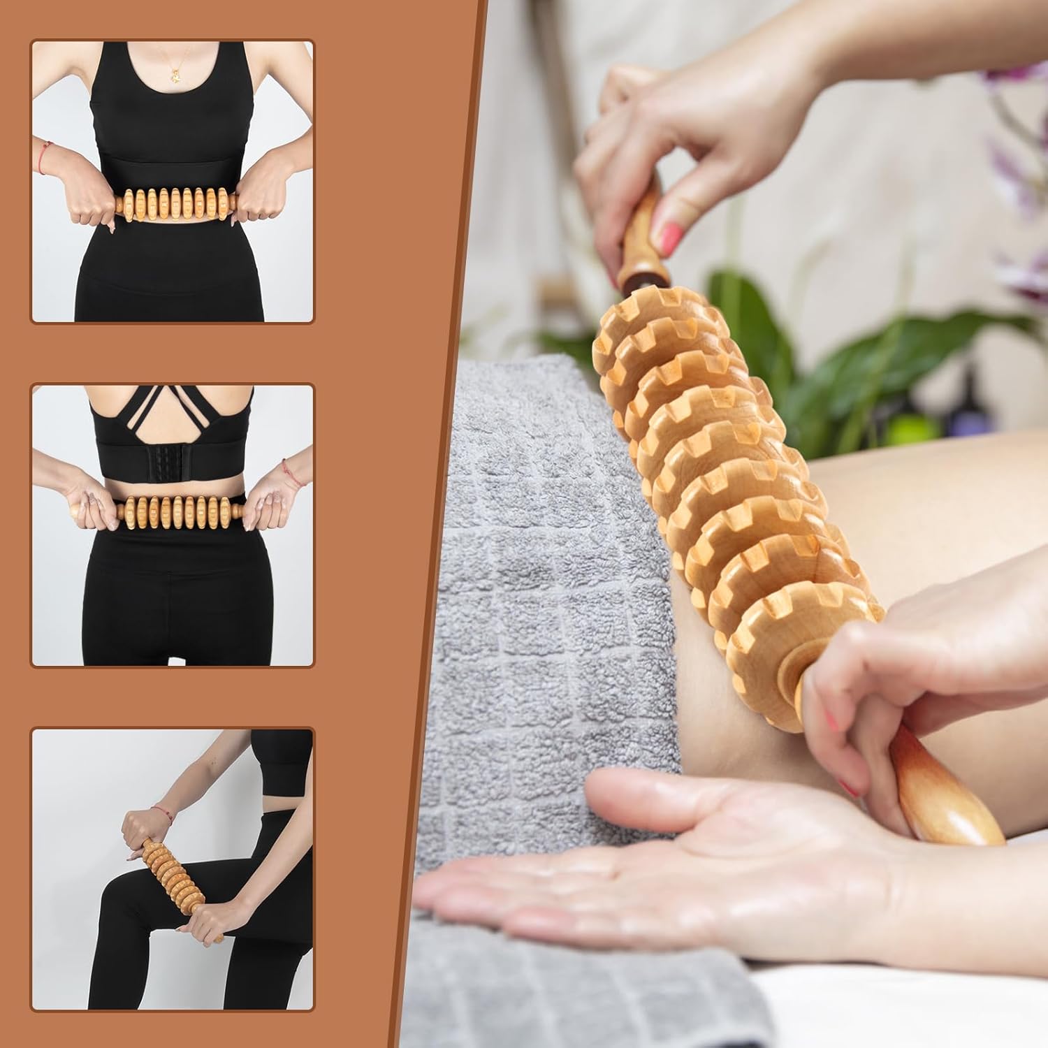 KintKita Wood Therapy Massage Tools, 4 in 1 Lymphatic Drainage Massager Body Sculpting Tools, Professional Maderoterapia Kit Cellulite Massager for Body Contouring,Relief Muscle