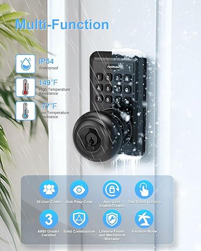 Miniatura 5 de Cerradura de puerta de entrada sin llave, perilla de puerta con teclado, cerradura de puerta con teclado con asa, perilla de puerta sin llave,