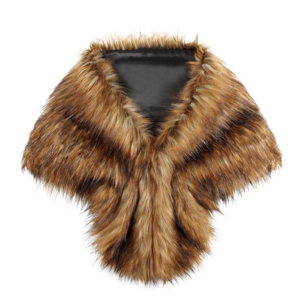 Homebaby Women's Khaki Fashion Elegant Bridal Wedding Faux Fur Long Shawl, Stole Wrap Shrug Scarf (Free, )