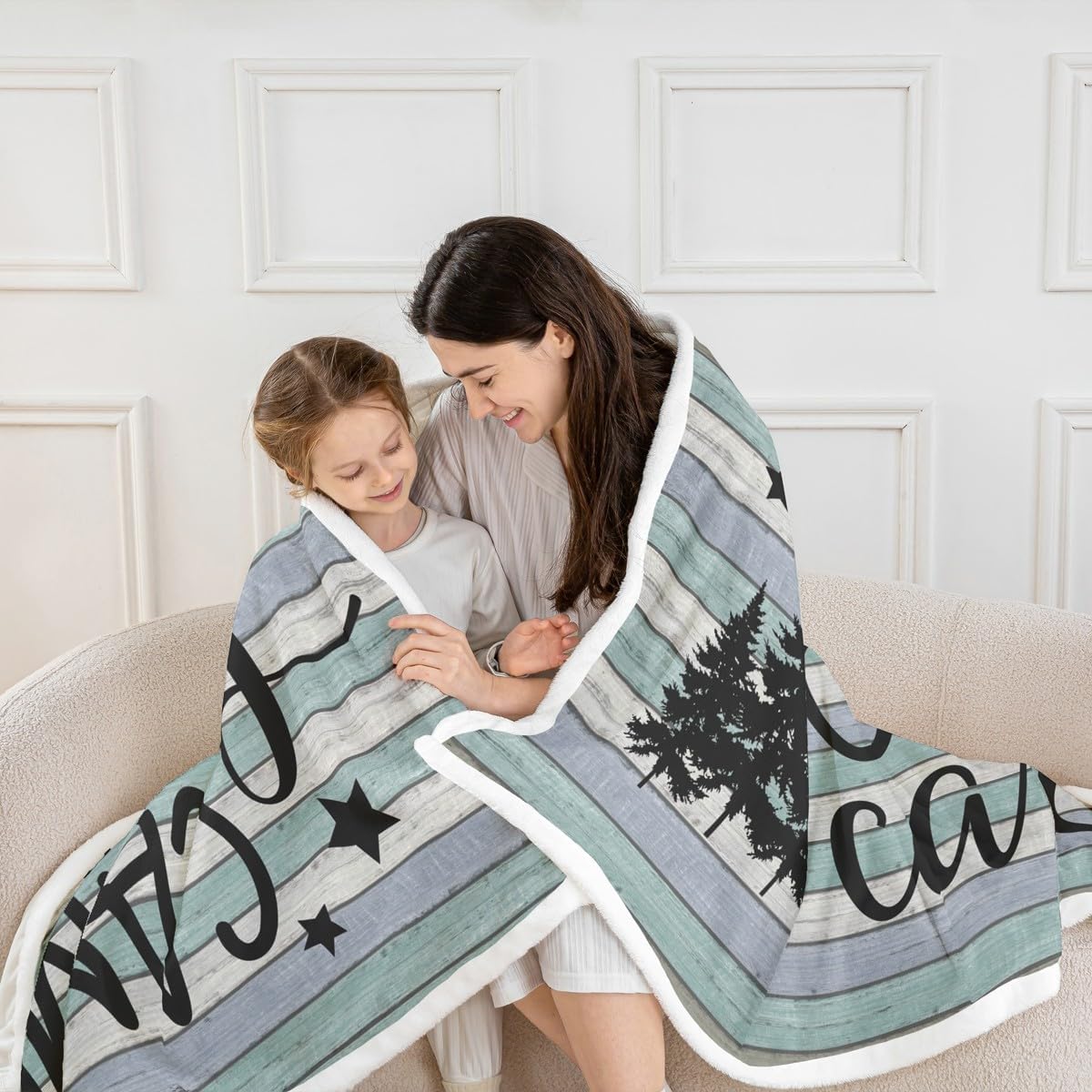 Rustic Farmhouse Style Throw Blanket, Camper Fleece Blanket Throw Size, Happy Camping Sherpa Blanket For Kids Teens Adult, Sketch Drawing Old Barn Door Plush Bed Blanket Decorative Sofa Couch