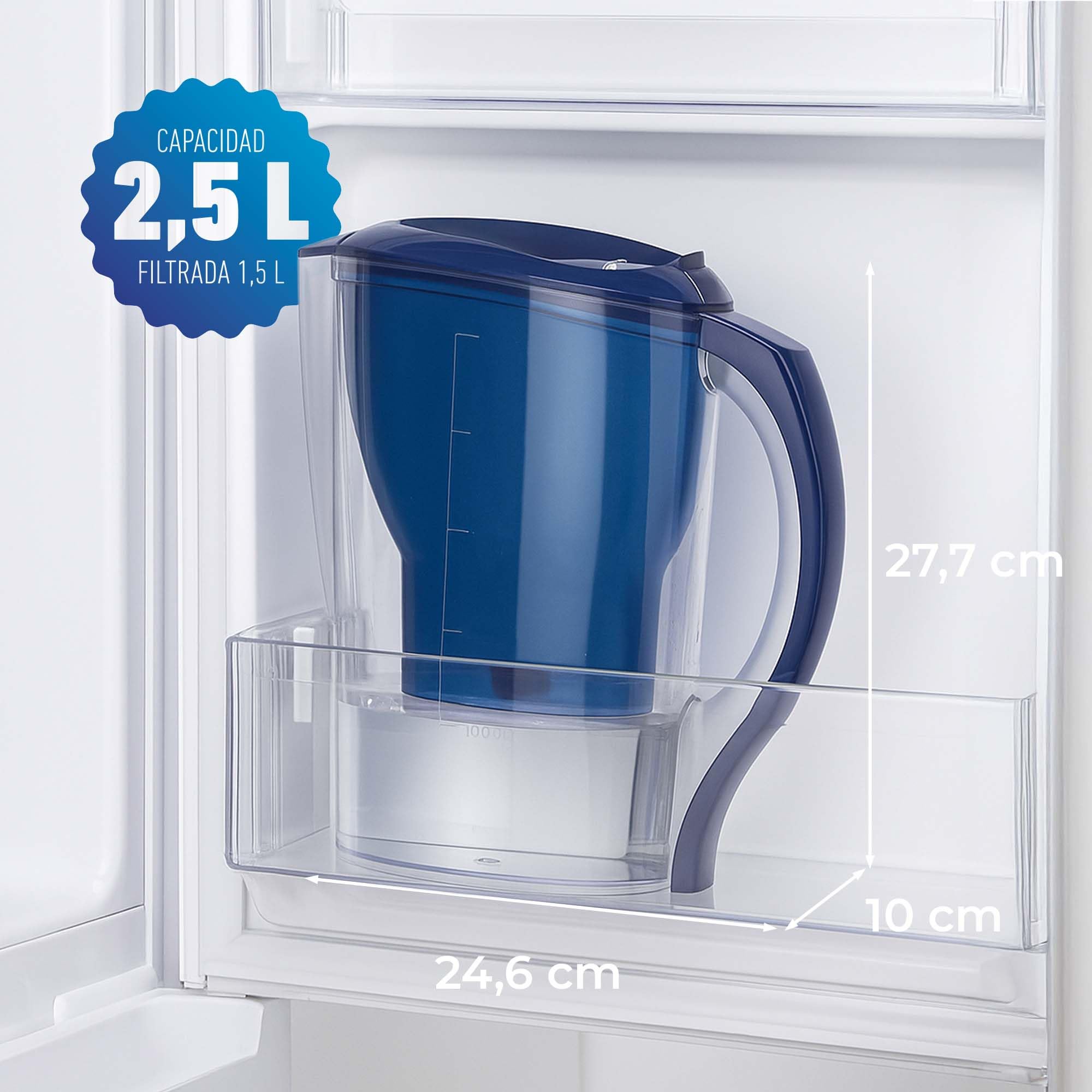 Jata Hogar HJAR1001 - Jarra con filtro de agua de 2,5 litros. Incluye 6 cartuchos iónicos. Reduce la cal, cloro y residuos de cobre. Agua con sabor y pureza.