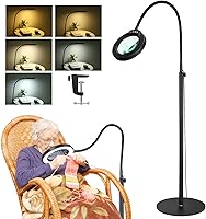 Vista 11 de Lupa 10X con luz y soporte, lámpara de pie flexible de cuello de cisne de 24 pulgadas, LED 3 en 1, 5 modos de color, lupa iluminada regulable sin