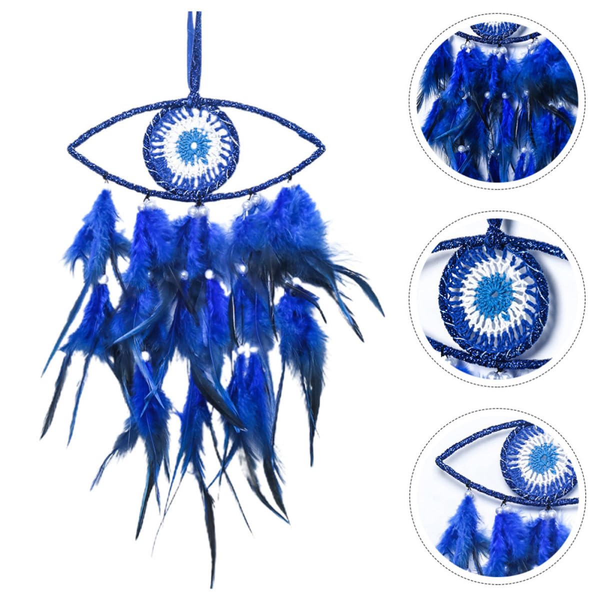Abaodam 4 Piezas Atrapasueños Colgante de Mal de Ojo Plumas y Hierro Azul, Decoración para Colgar Pared Adecuado Decoración del Hogar Diseño Único y Cordón