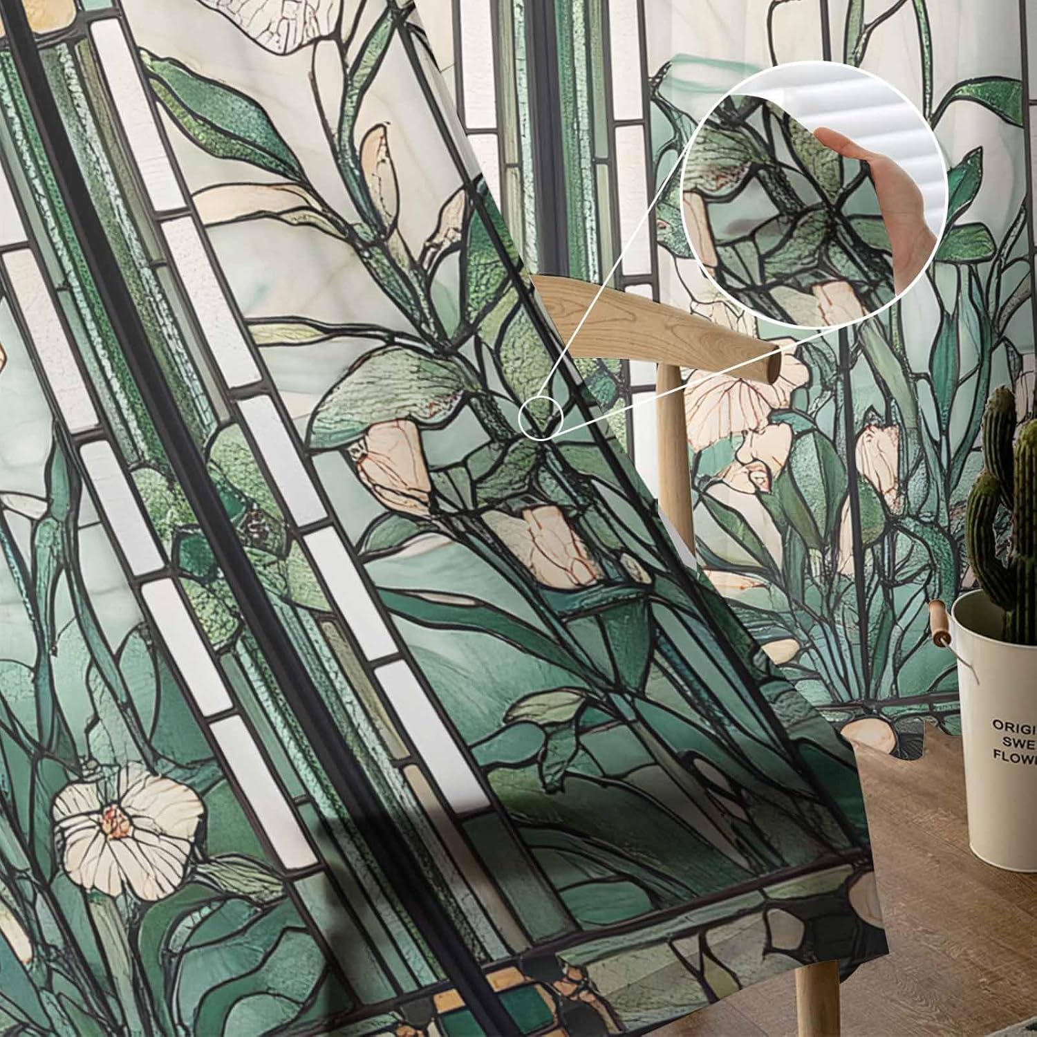 Retro Butterfly Semi Sheer Curtains 84" Long,Butterfly Stained-glass Window Light Filter Window Treatments Curtain Retro Flowers Rod Pocket Drapes for Kitchen Living Room Bedroom Decor 2 Panels