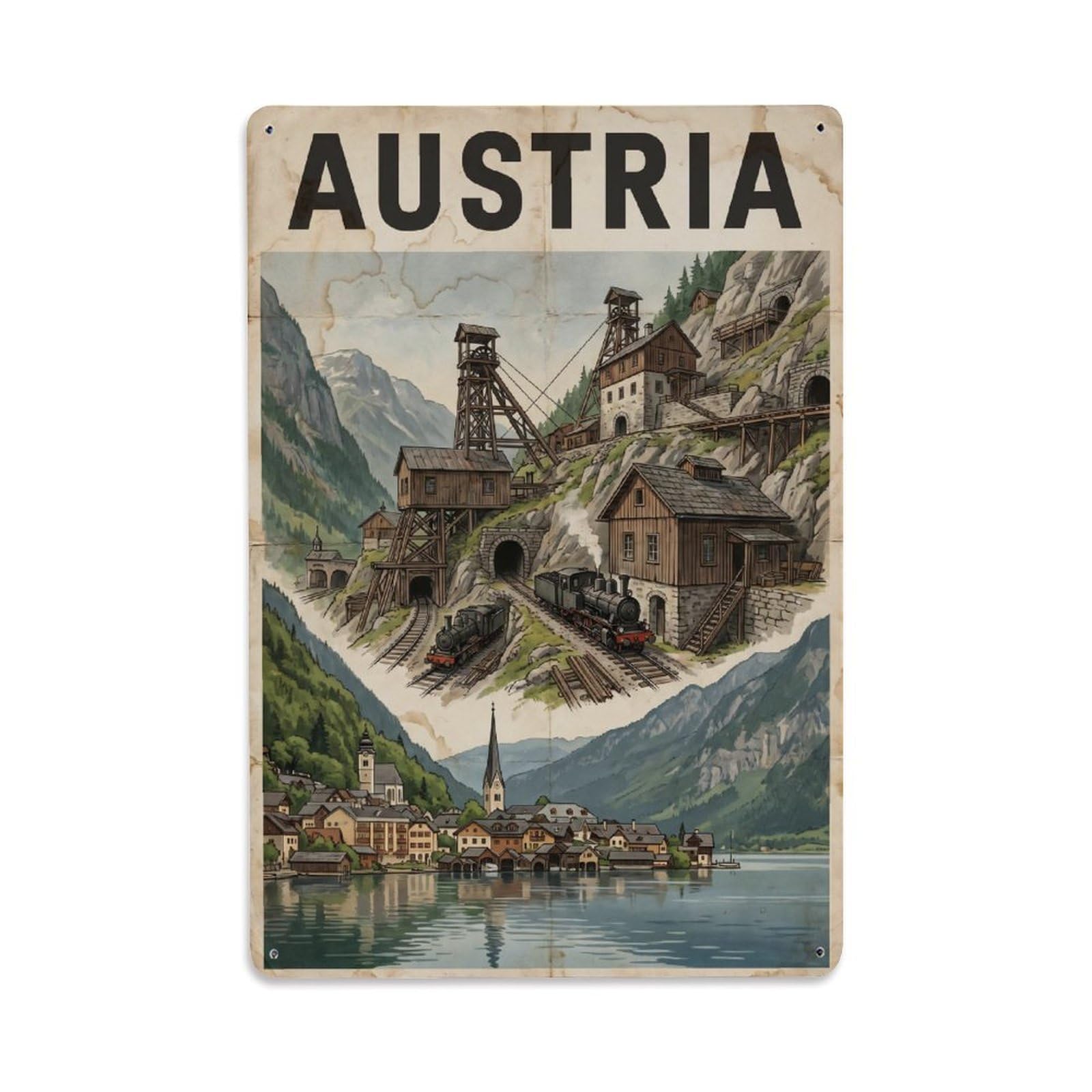 Gead 8X12inch Style Vintage Travel Austria Mining Heritage Metal Tin Sign