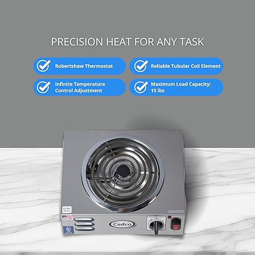 Miniatura 3 de Cadco CSR-3T Placa caliente eléctrica portátil de 14 pulgadas con un quemador tubular, acero inoxidable, 220 voltios