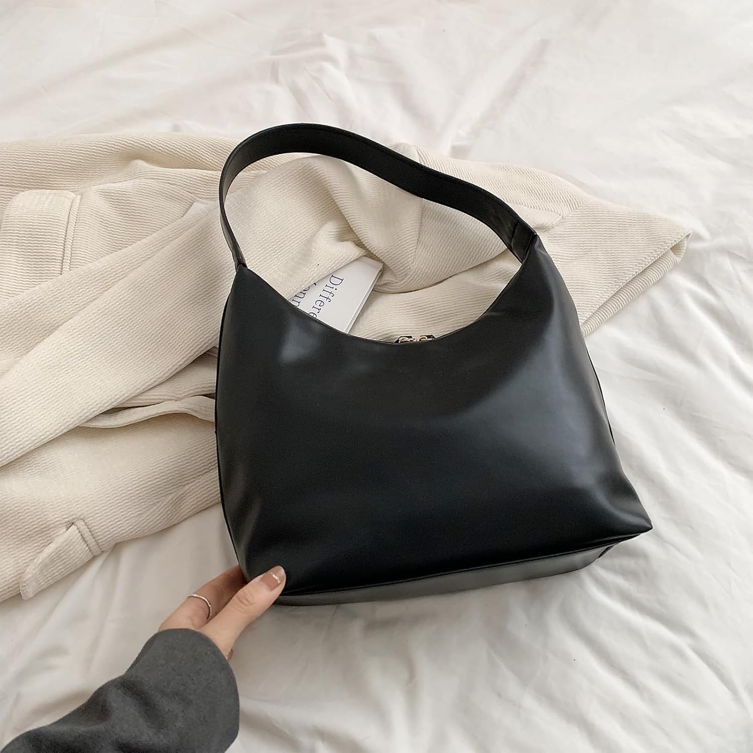 Shoulder Purses for Women Small Hobo Bag Slouchy Tote Bags Handbag Trendy Vegan Leather Clutch Purse with Zipper - Image 7