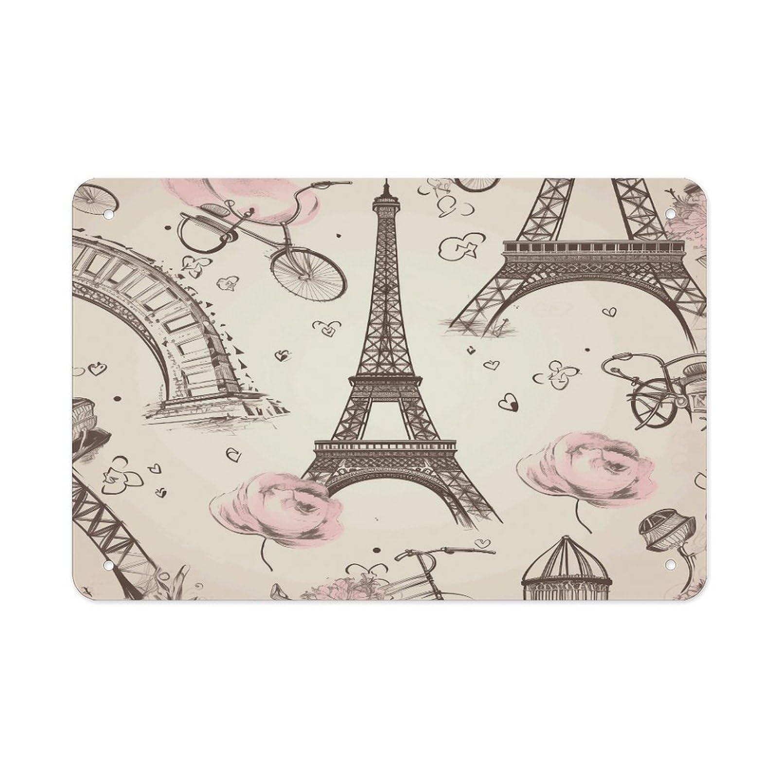 LDGSUPH The Eiffel Tower And A Bicycle Metal Tin Sign Wall Art Prints Folded Edge Iron Sheet Painting with Holes for Wall Prints Decorative Picture Metal Signboard Decor Painting Wall Decor
