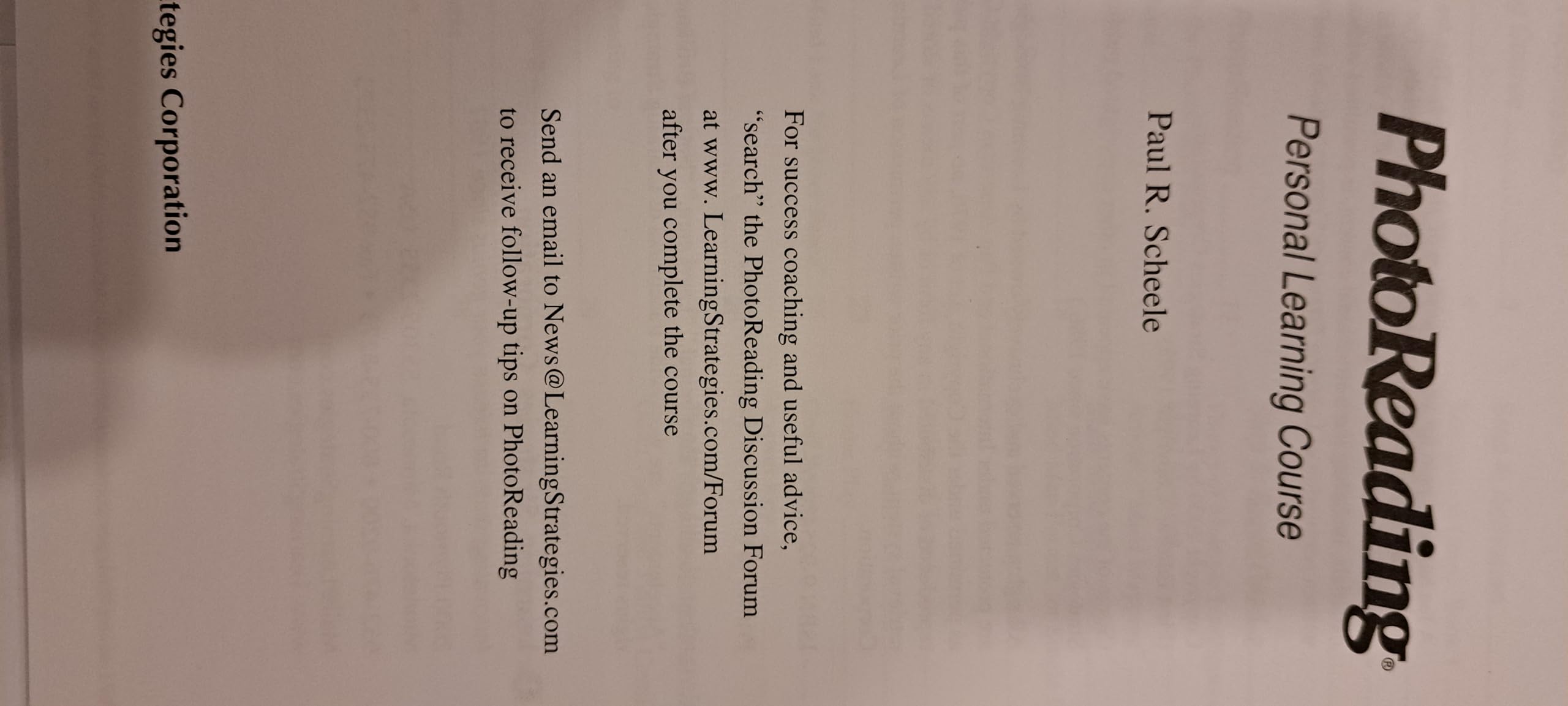 PHOTO READING PERSONAL LEARNING COURSE PhotoReading Personal