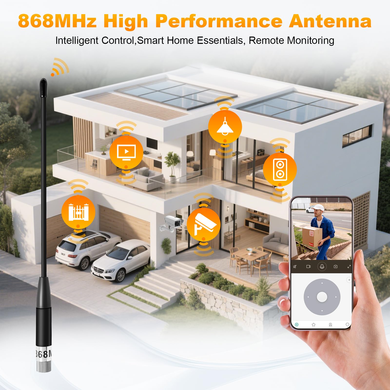 2 Pezzi di Antenna 868 MHz, Guadagno 10 dBi, 19,5 cm, Omni, Connettore SMA, 19,5 cm + Cavo (U.FL IPX) su Jack SMA per ESP32/LoRa 32 V3/LoRa32u4 II, Antenna Soft Whip a Lungo Raggio