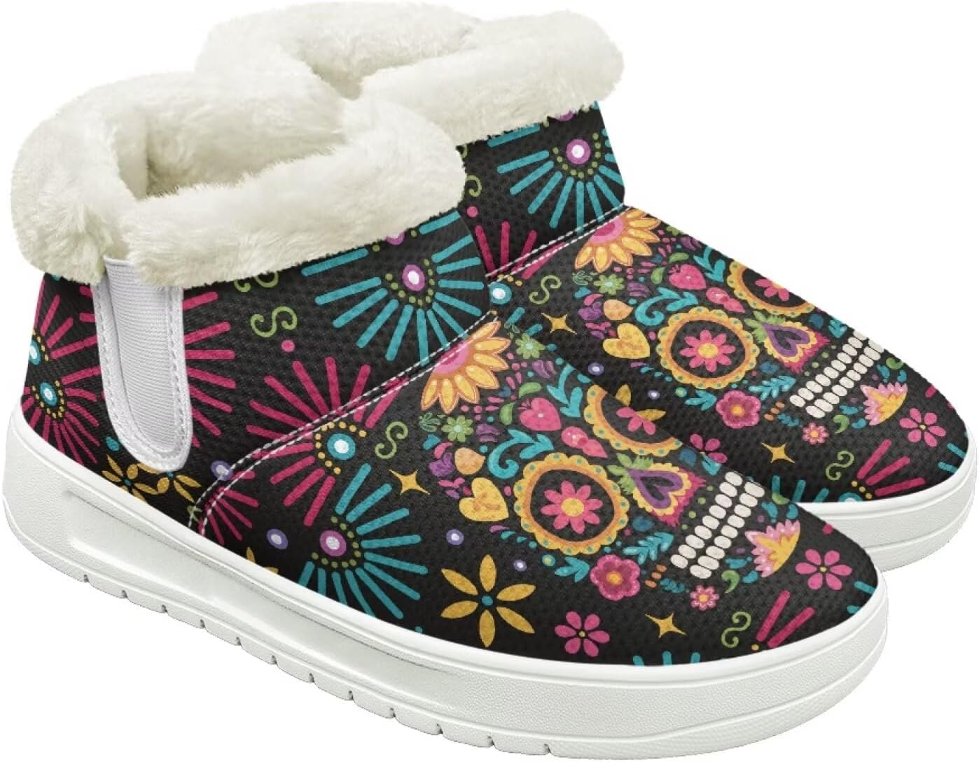 Skull Print Non-Slip Booties for Women Thickening Insulated Fluffy Work Winter