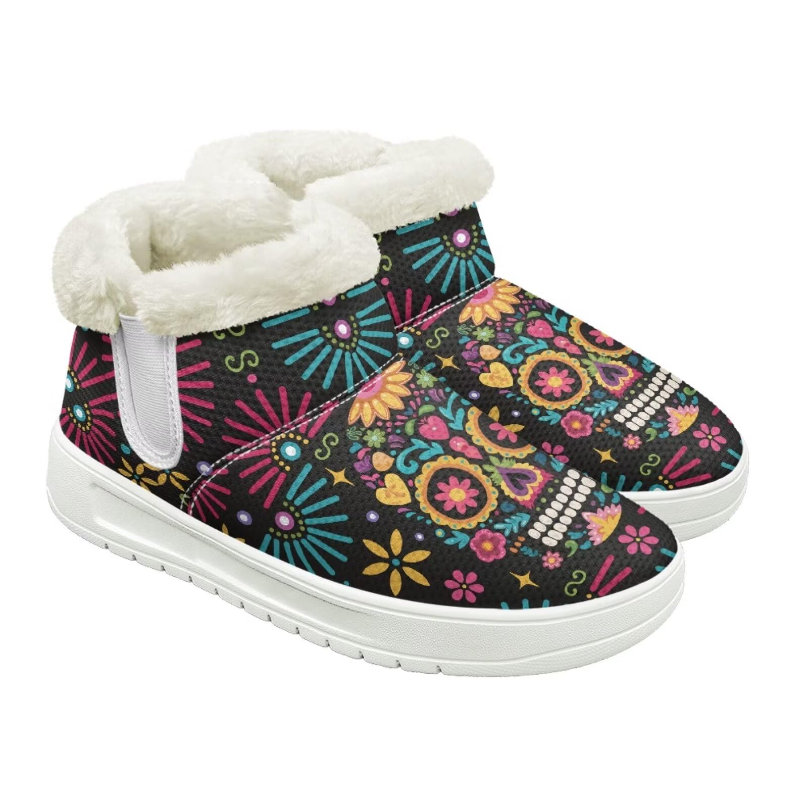 Skull Print Non-Slip Booties for Women Thickening Insulated Fluffy Work Winter