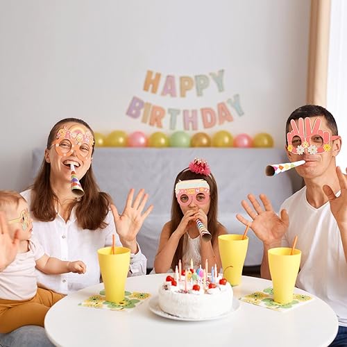 Miniatura 6 de Qilery 36 piezas de decoraciones de fiesta de los años 70, gafas de papel geniales de los años 60, tema hippie de los años 60, regalos de fiesta