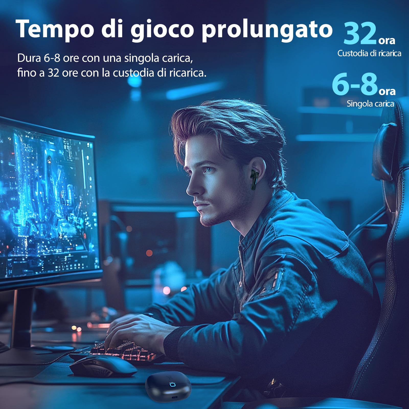 Middle Rabbit SW5 Cuffie gaming wireless con Bluetooth 5.4 e Doogle 2.4Ghz, Cuffie in-ear senza fili IPX4 impermeabile con microfono AI, Auricolari 20ms bassa latenza per PC Mobile PS5 PS4 Switch VR