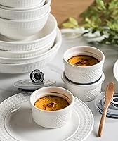 Vista 3 de Ramequines de 177 ml con tapas aptos para horno, pequeños ramequines de crema catalana con cubiertas, juego de 4 ramequines de cerámica, tazones