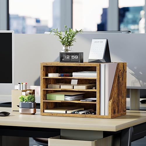 Miniatura 7 de File Organizer Desktop, Wood Desk Organizer with 3 Adjustable Shelves, Mail Paper Sorter for Office, Home, File Holders for Envelopes, Mail Supplies