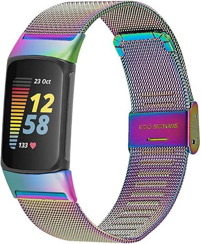 FitTurn Correa delgada para reloj inteligente Fitbit Charge 5, correa de reloj ajustable de malla de acero inoxidable, correa femenina de repuesto