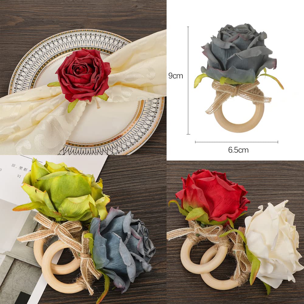 6 Pièces Fleur De Rose Ronds De Serviette, Fleur Porte-Serviette Pour