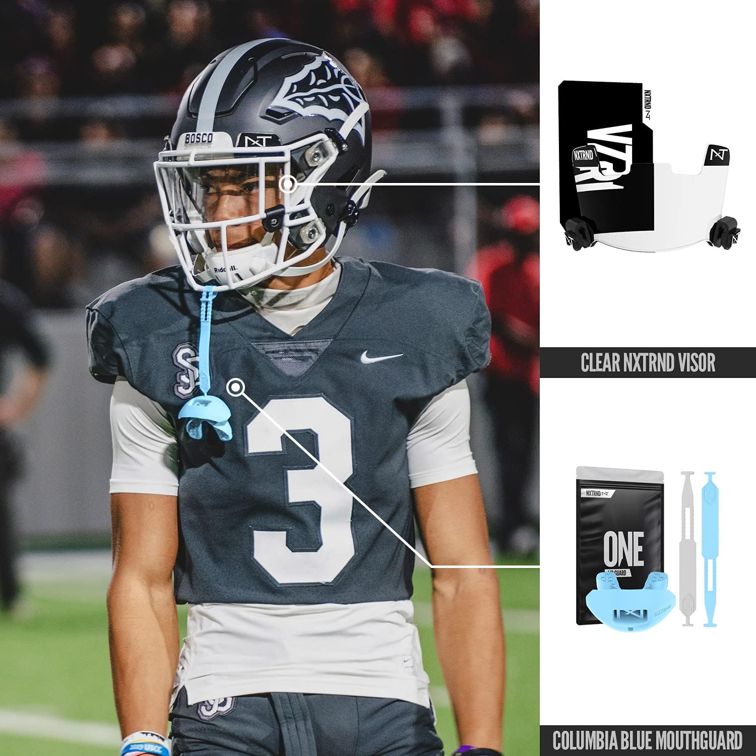 Nxtrnd One Football Mouth Guard, Mouth Guard Football, Football Mouthpiece, Football Mouth Guard Youth, Kids, & Adults, 2 Straps Included, Compatible with Braces (Light Blue) : Sports & Outdoors