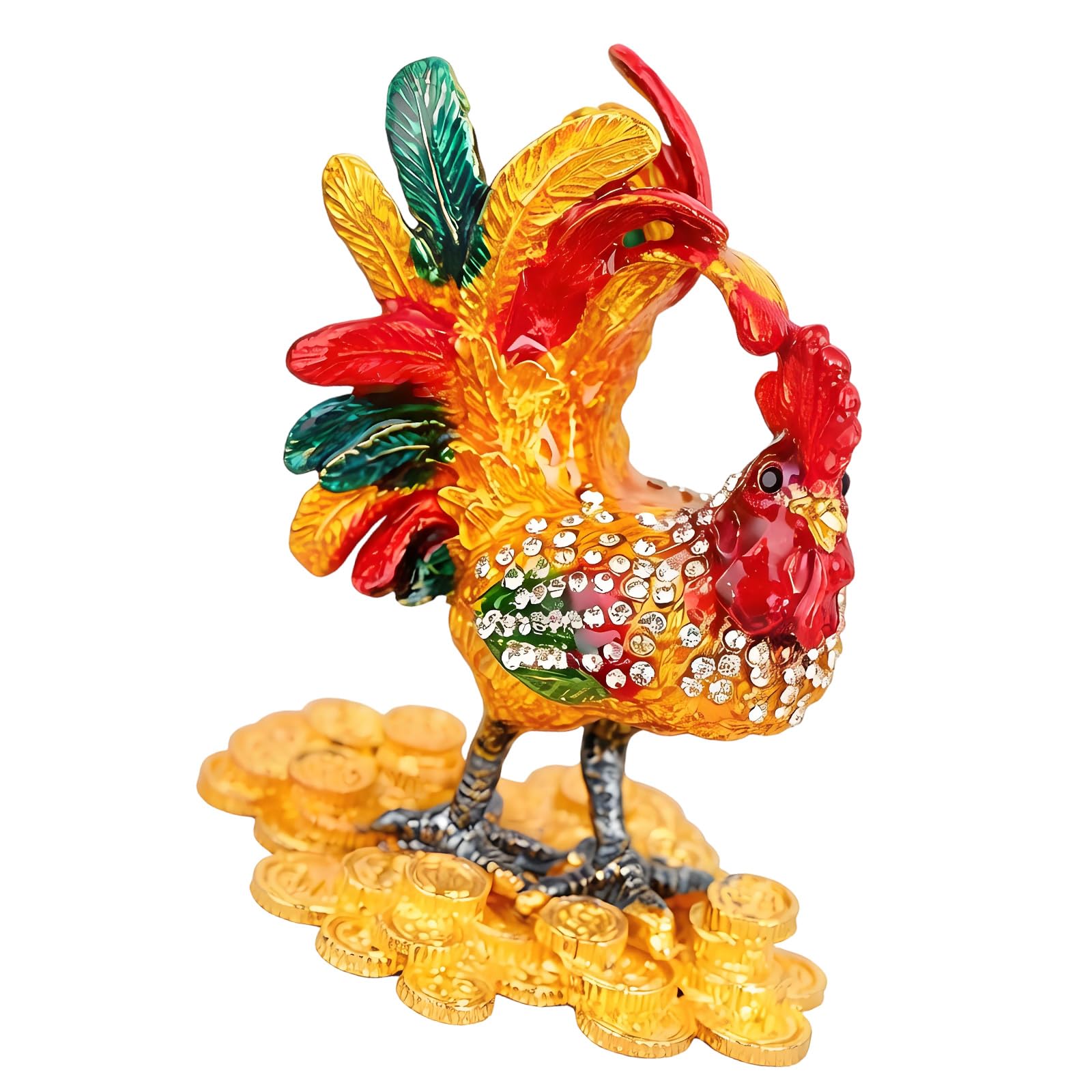 Boîte à bijoux en alliage coq fait main avec pierres précieuses