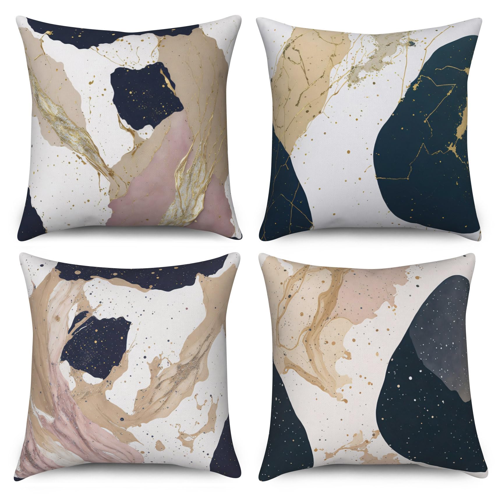 ASDCXZ Boho Cushion Cover 45x45 cm 4er Set, Modern Abstract Marble Dark Blue Rose White Sofa Deco Cushion Covers Cushion Cover Washable Polyester Flax Textile Outdoor Pillow Cover Cushion Cover