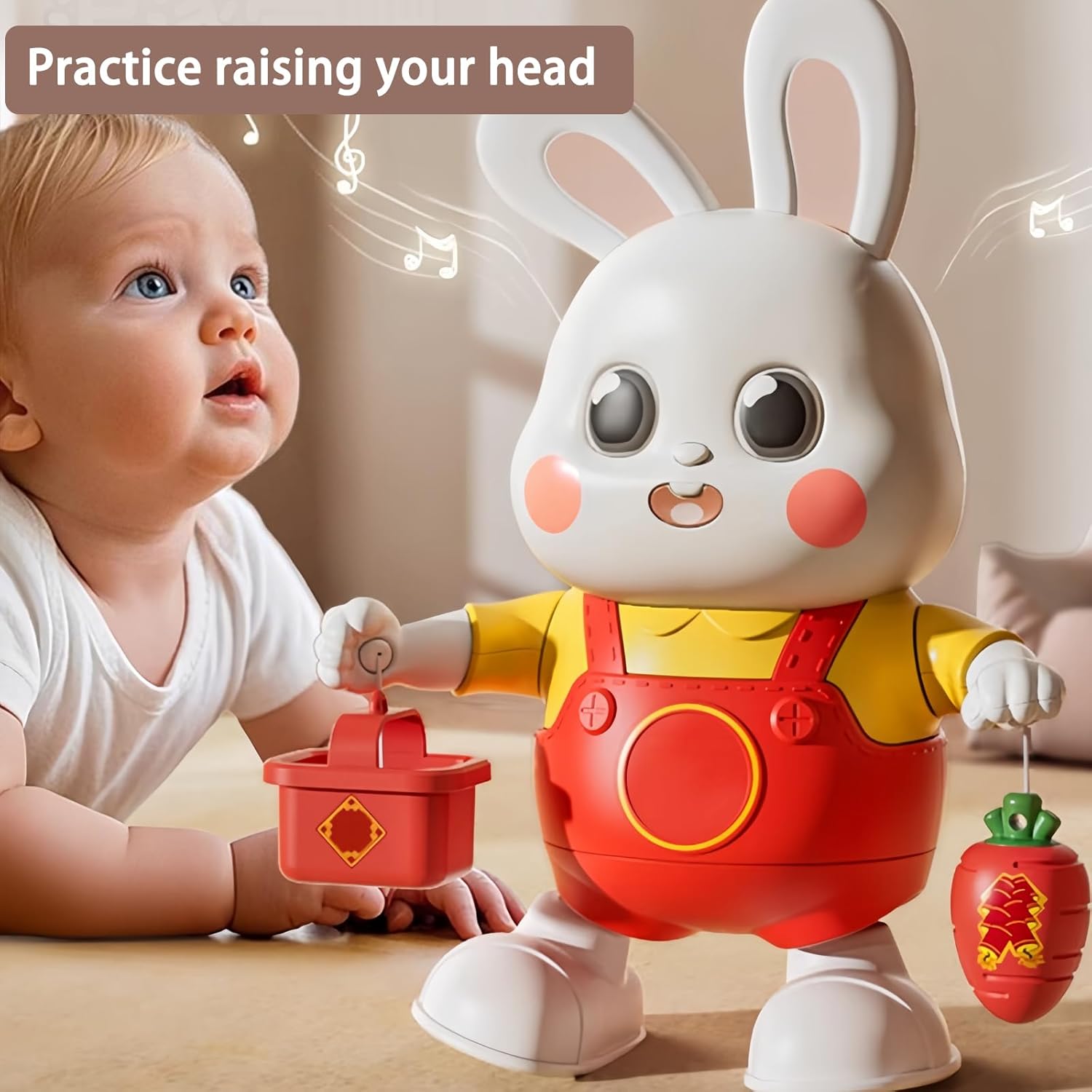 Baby Rechargable Musical Easter Bunny Toy Dancing Crawling Tummy Time Toys, Light Up Infant Toys 6-18 18-36 Months Birthday Easter Gifts for 1-3 Year Old Boy Girl Learning Baby Easter Basket Stuffers
