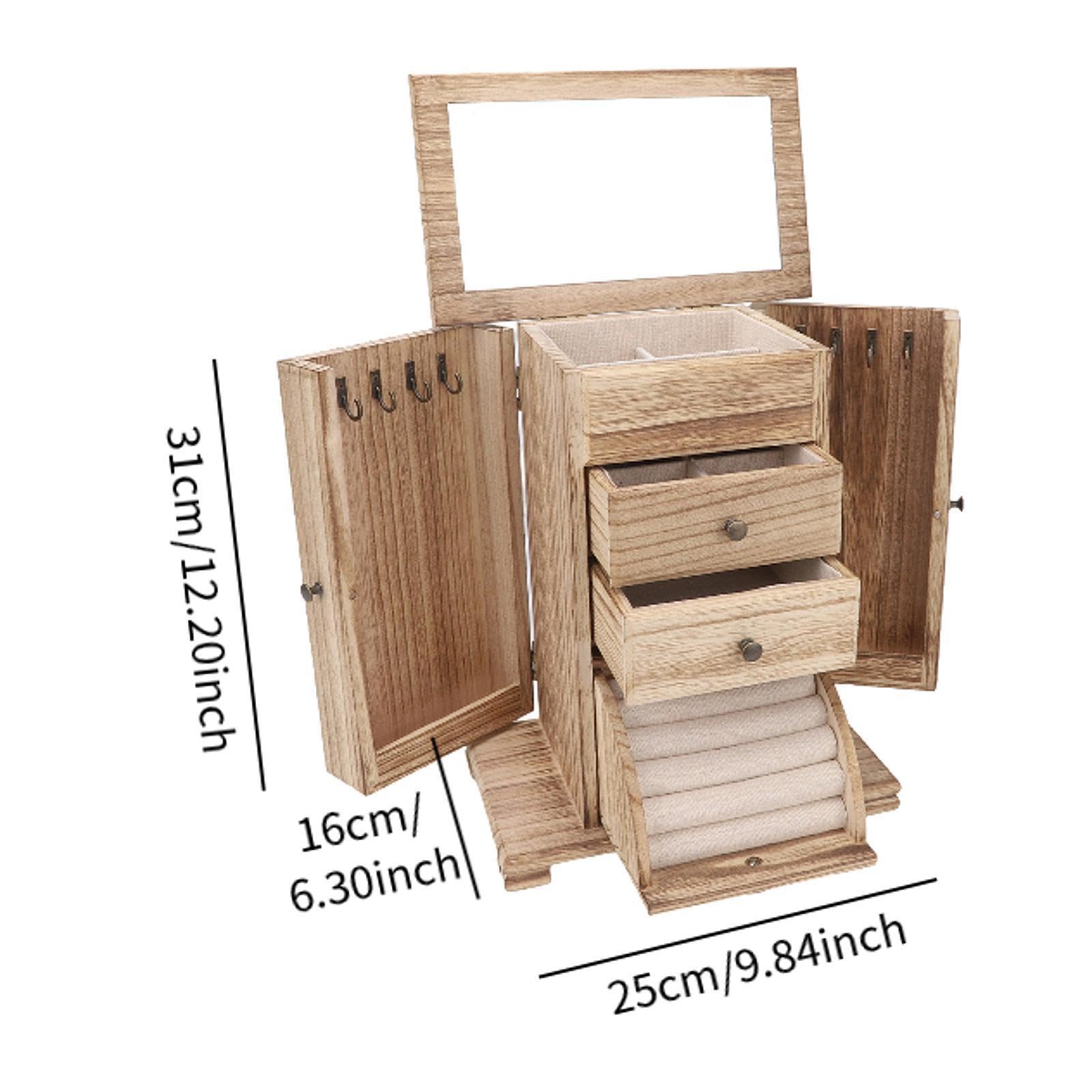 Organizzatore di gioielli, custodia per gioielli, scatola di legno con layout diviso, progettata per contenere orecchini, collane, bracciali e anelli, grande scatola legno per donne e uomini.