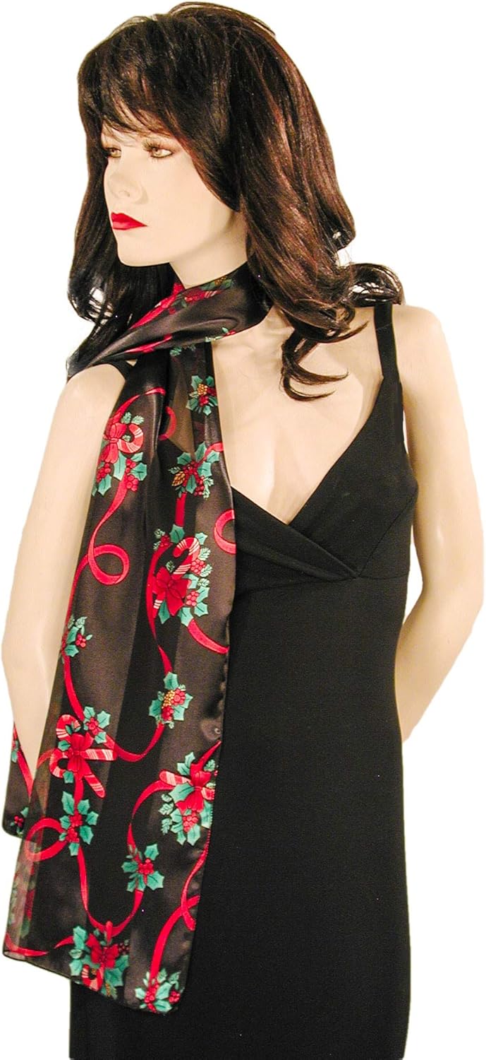 Candy Canes, Holly and Ribbons Christmas Holiday Scarves with Gift Box Option - Image 3