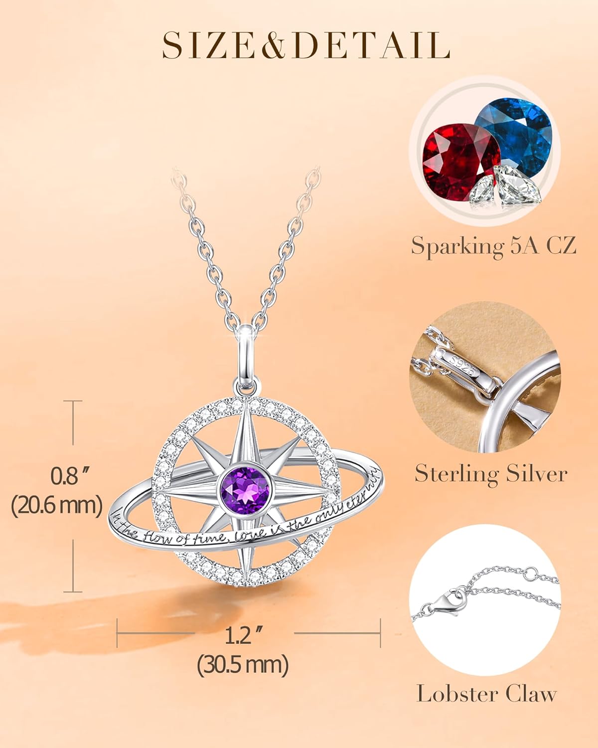 FANCIME Stellar Promise Birthstone Necklace for Women White Gold Plated Sterling Silver Planet Star Pendant Fine Jewelry Anniversary Birthday Mothers Day Gifts for Women Wife Friend Her - Image 5