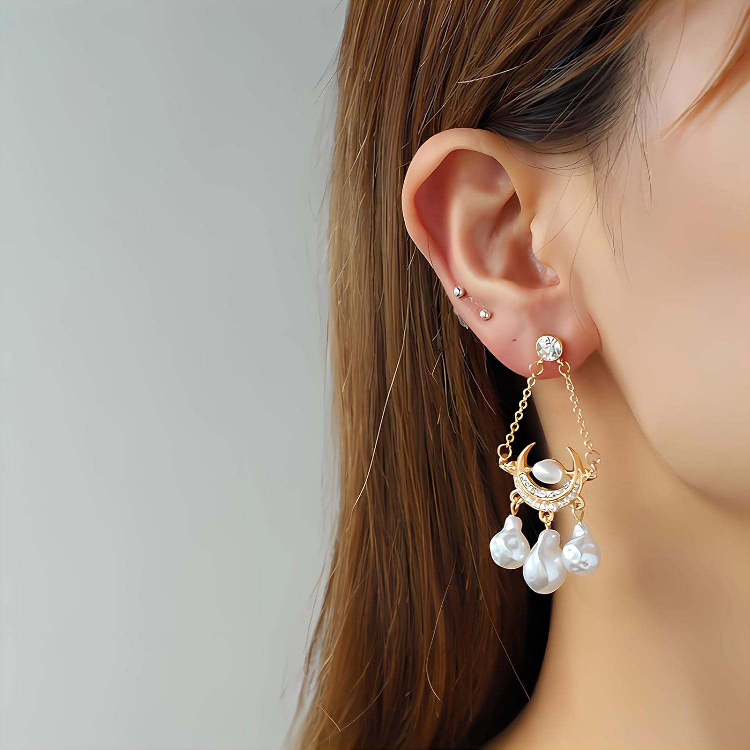 Golden Moon Baroque Pearls Dangle Earrings Christmas Jewelry Gifts for Women, Gold