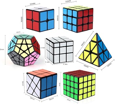 Speed Cube Set, Puzzle Cube Bundle with Axis, Fisher, Ivy, Windmill, Skew, Megaminx and Pyramid Cubes, Smooth Magic Cubes Collection for Kids Teens & Adults (7 Pack)
