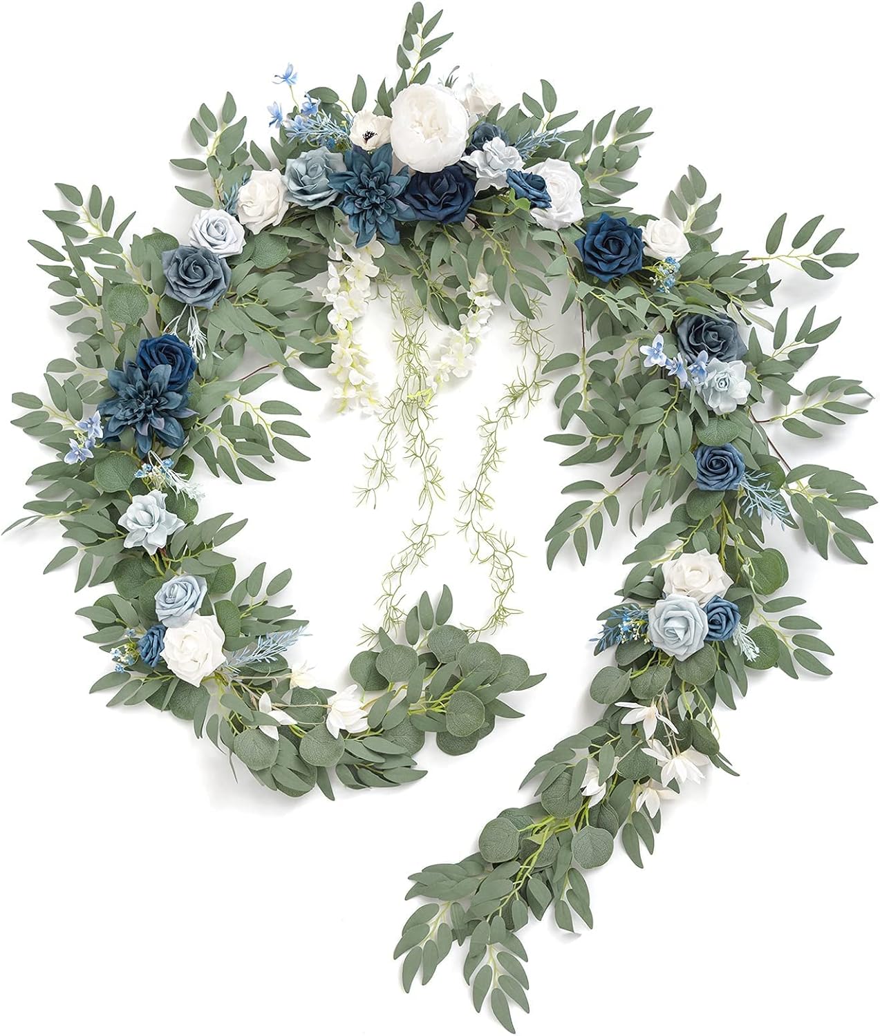 Ling's Moment 9FT Table Skirt/Wrinkle-Free Wedding Backdrop Curtains 2 Panels 5ft x 10ft / 9FT Eucalyptus and Willow Leaf Garland