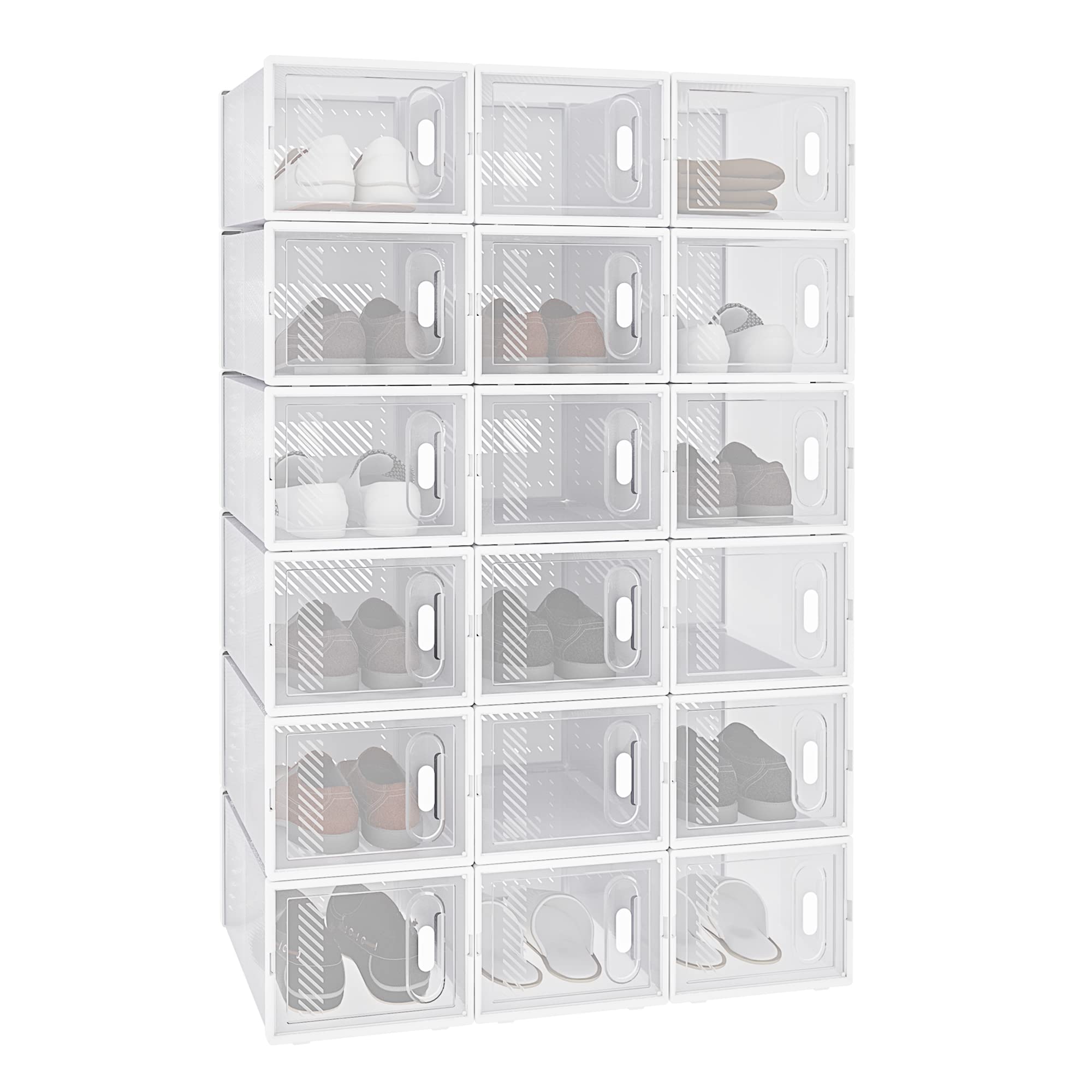 WOLTU 18 Pack Shoe Storage Boxes, Stackable Plastic Shoe Organiser, Dustproof Trainer Storage Containers for Wardrobe Bedroom Closet Entryway, Sneaker Organiser Boxes for Home Organisation