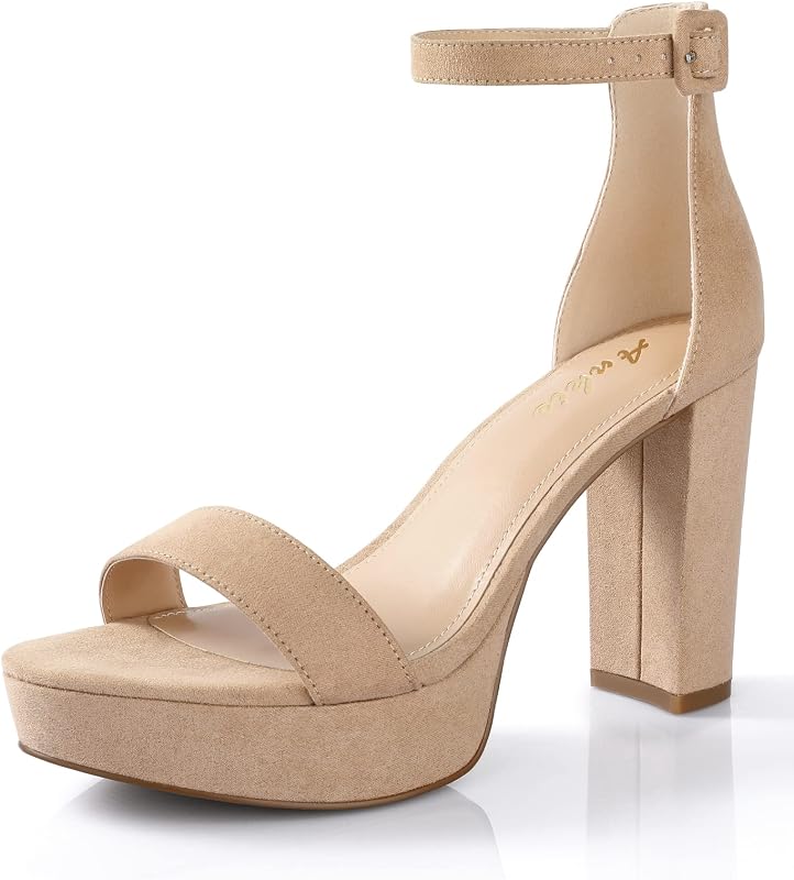 Chunky Platform Heels - 4 Inch Block Heeled Sandals for Women - Comfortable Open Toe Strappy Heels - Black, Nude, White, Silver, Gold - Summer Dress Shoes