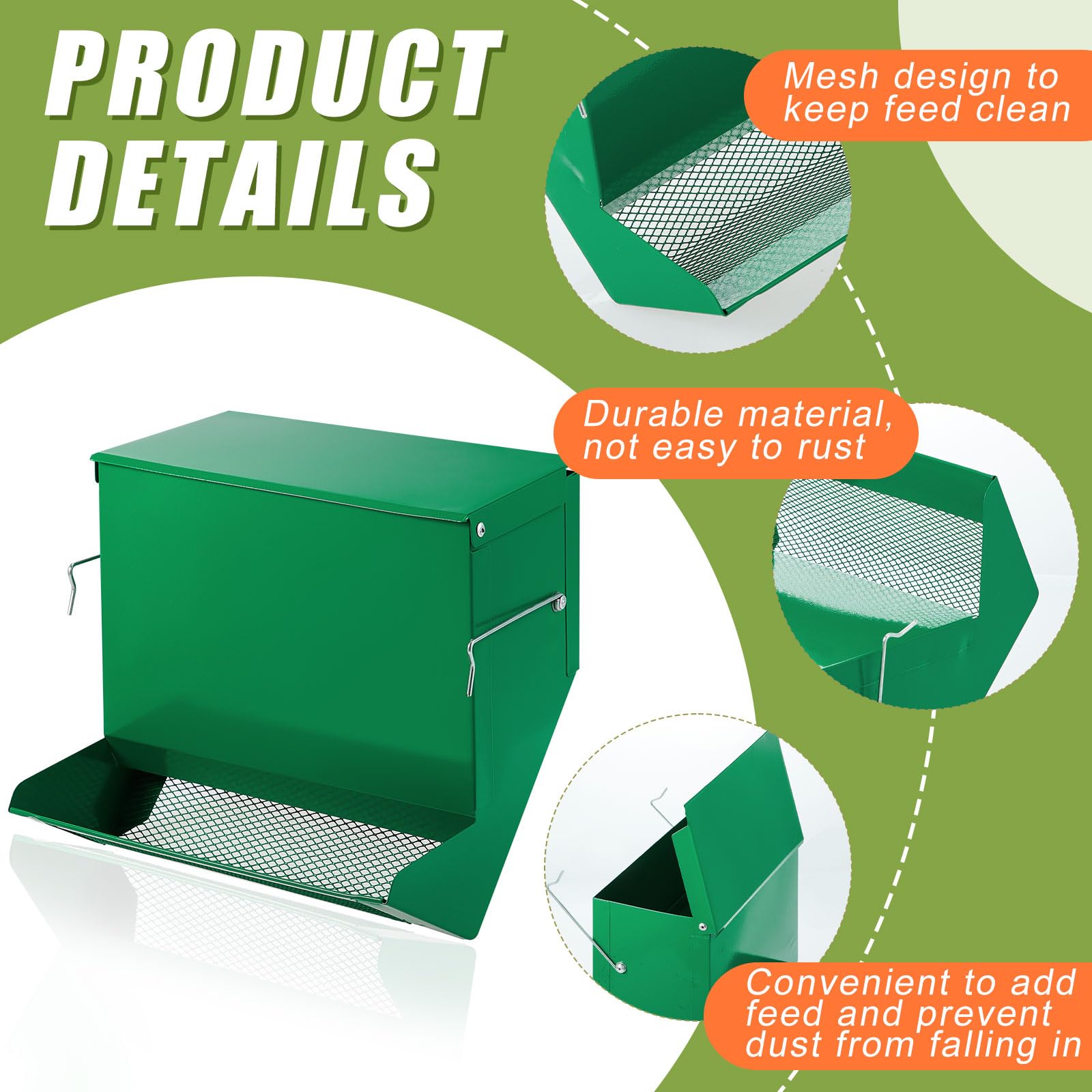 Maxcheck 4 Pcs Rabbit Feeder for Cages Small Animal Food Dispenser with Lid Metal Rabbit Feeders Outside for Guinea Pig(7.7 Inches,Green) - image 3