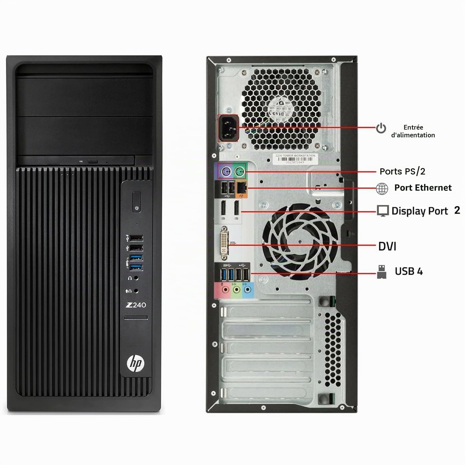 HP Station de travail Mini Tour Z240, PC de Bureau, Intel Core i7-6700, RAM 8Go, SSD 256Go, WiFi, Bluetooth, Clavier US QWERTY, Windows 11 Pro (Reconditionné)
