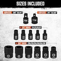 Vista 3 de HORUSDY E-Torx Socket Set 13-Piece External Socket Set 11-Piece Female E-Torx Sockets (E4-E20) Star Socket Set 2-Piece Impact Socket Adapter Set