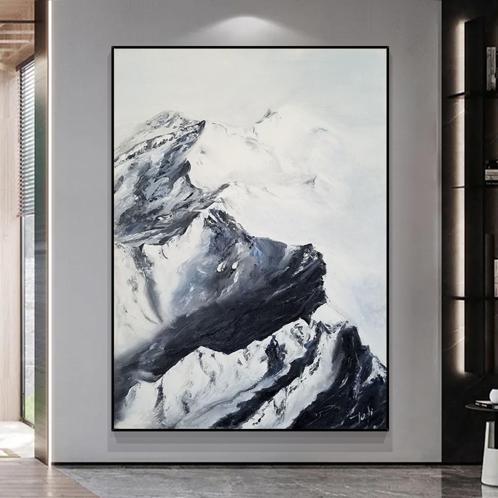 Peinture à l'huile sur toile moderne de montagne de neige faite à la main