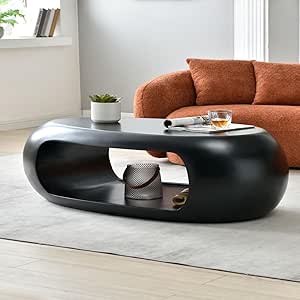 Amazon.com: WILLIAMSPACE 55.11" Modern Black Oval Coffee Table with ...